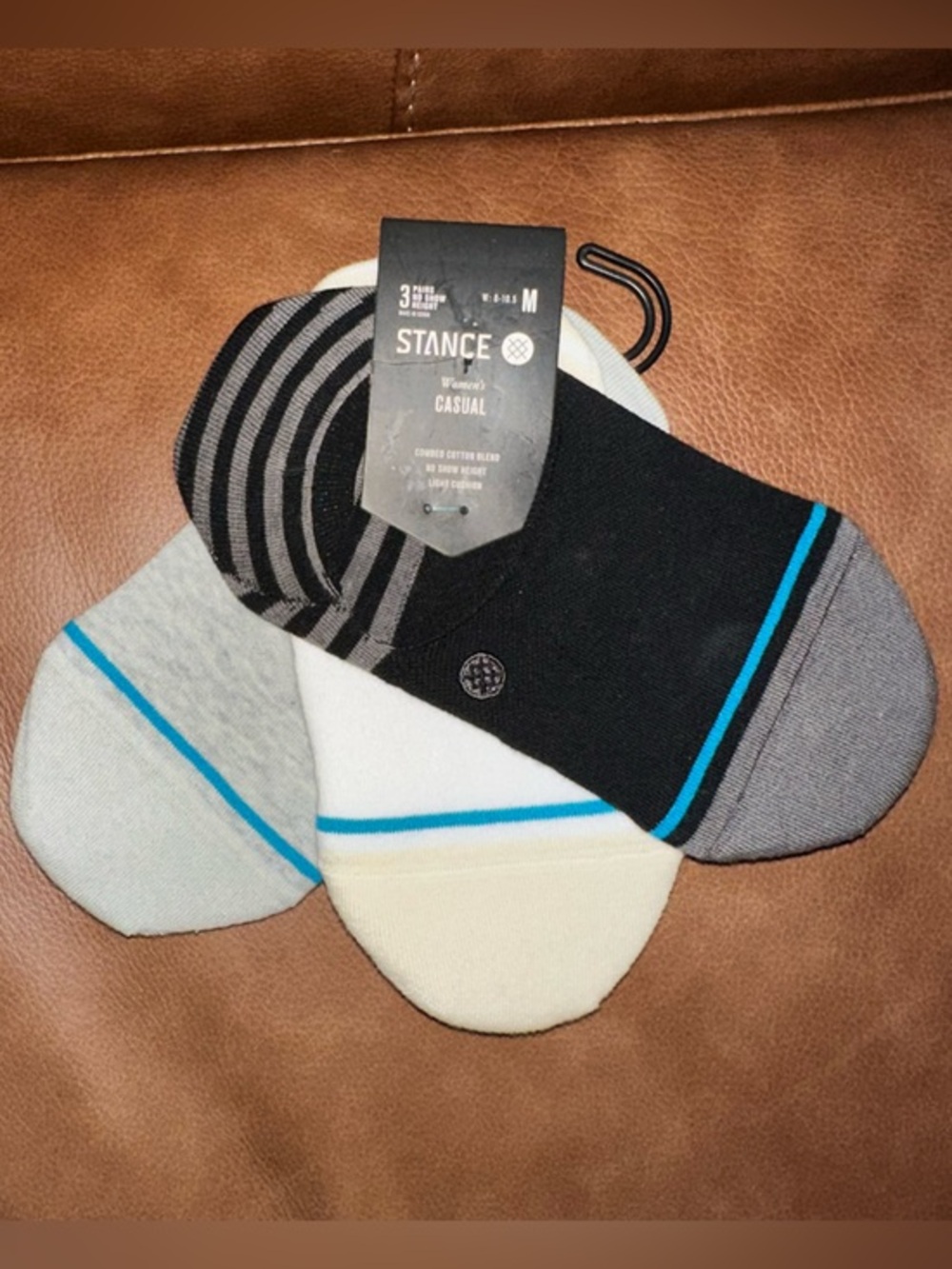 NEW Stance Sensible Women’s 3-Pack No-Show Socks Black, White, Gray Blue Accent